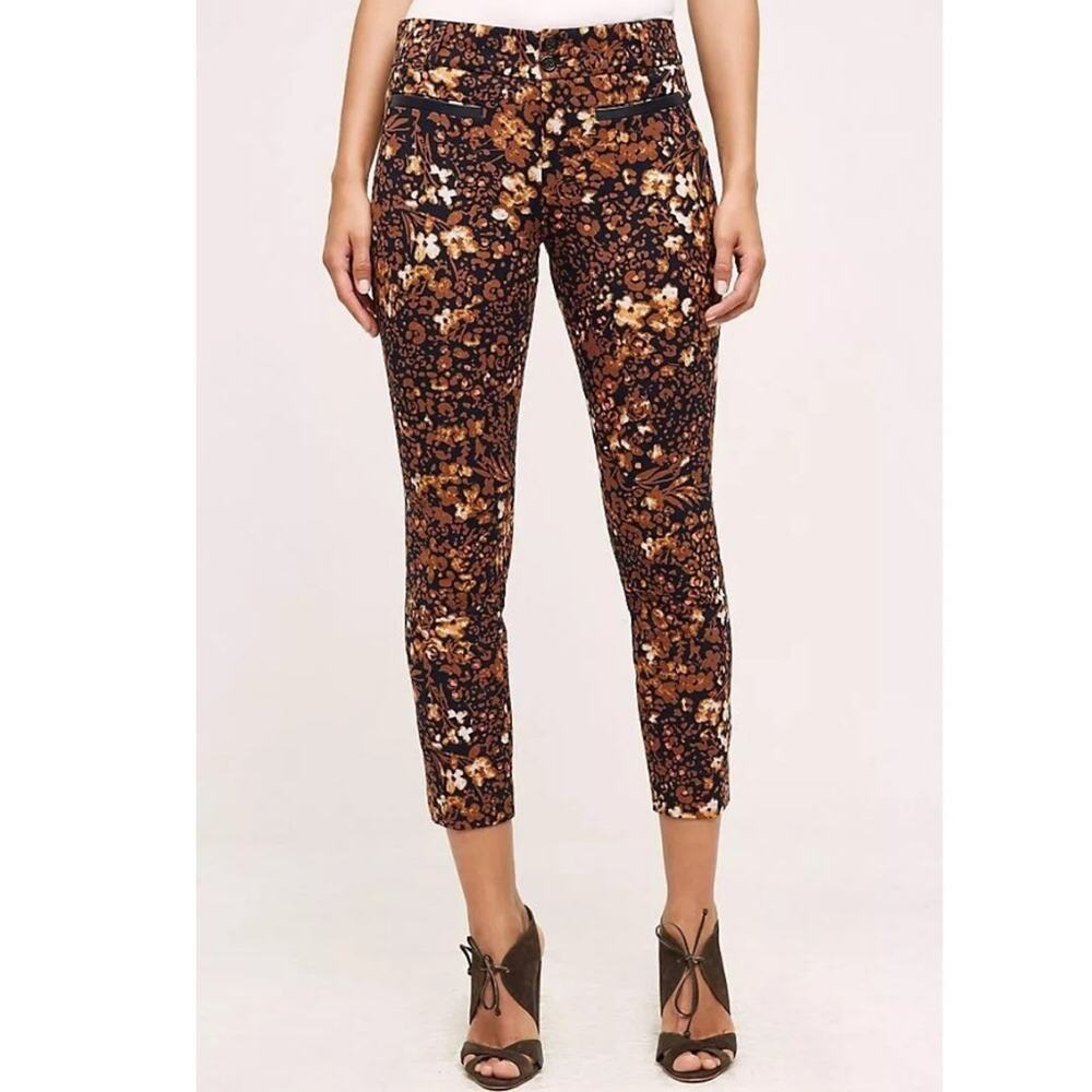 Anthropologie The Essential Slim Autumn Floral Print Trouser Pants Sz 8‎